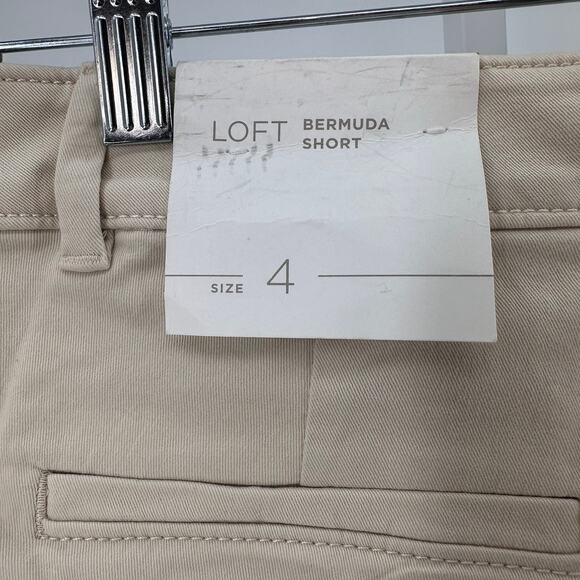 Loft Tan/Khaki Bermuda Shorts Womens Size 4 High Waisted Cuffed Stretch Slim Fit - Picture 2 of 9